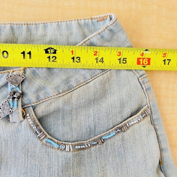 Chagall Women's Beaded Embellished Tan Crop Jeans Size 8 Cuffed Stretch Mid Rise - Picture 8 of 12